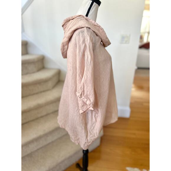 John P Hooded Blush Pink Linen Oversize Tunic Top Lagenlook Boho Beach Resort - Picture 3 of 7
